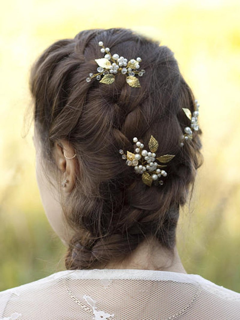 FXmimior Bridal Headpiece Vintage Crystal Leaf Hair Pins Bobby Pins Wedding Party Hair Accessories(pack of 3) (gold) - Image 3